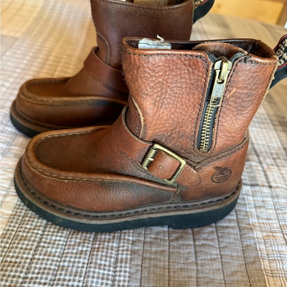 Georgia Boot Kids size 4 Tan genuine Leather Zipper Boots NWOB - Picture 1 of 6